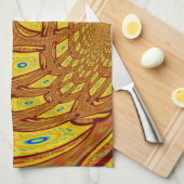 ゴールデンイエローベースボールグローブアートプリント キッチンタオル (四つ折り)