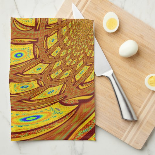 ゴールデンイエローベースボールグローブアートプリント キッチンタオル (四つ折り)