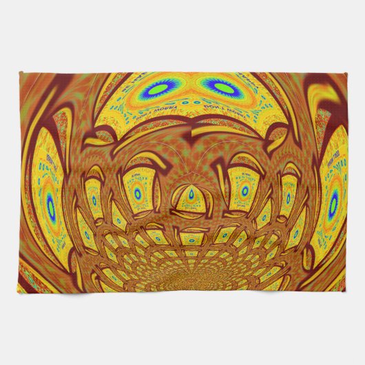 ゴールデンイエローベースボールグローブアートプリント キッチンタオル (横)