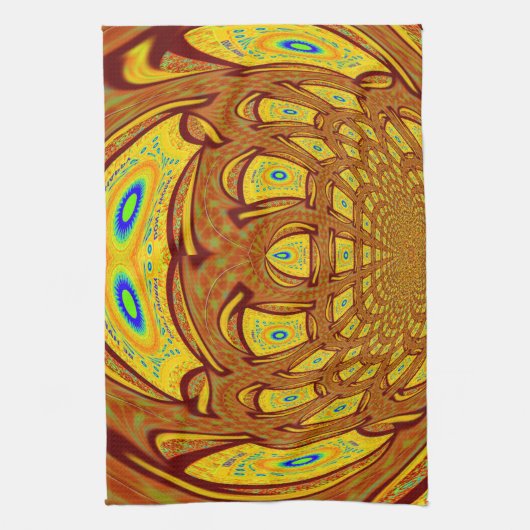 ゴールデンイエローベースボールグローブアートプリント キッチンタオル (縦)