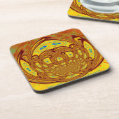 ゴールデンイエローベースボールグローブアートプリント コースター (左側)