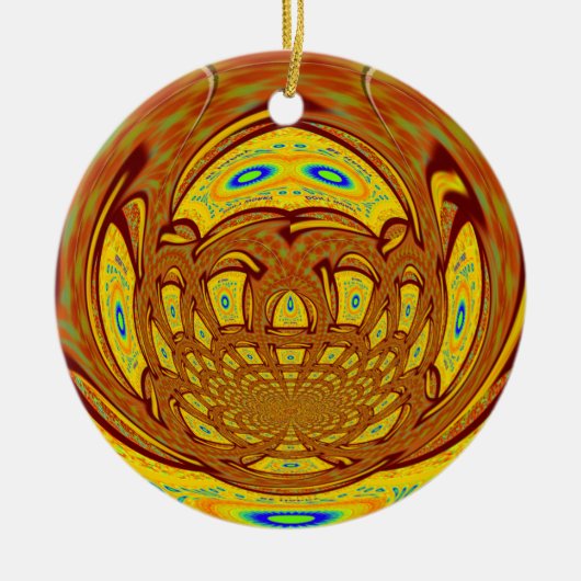 ゴールデンイエローベースボールグローブアートプリント セラミックオーナメント (正面)