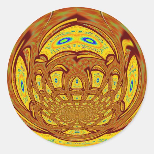ゴールデンイエローベースボールグローブアートプリント ラウンドシール (正面)