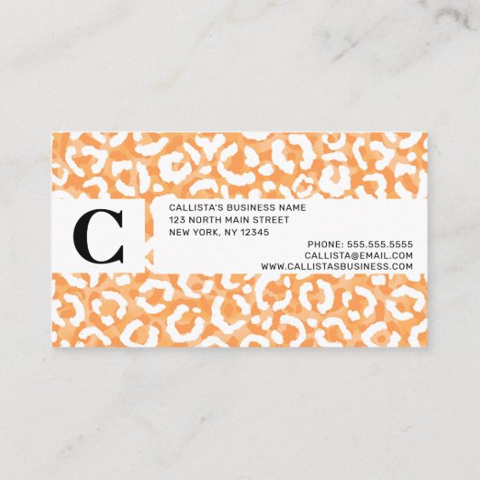 ゴールデンイエローホワイトヒョウアニマルプリントモノグラム 名刺 (裏面)