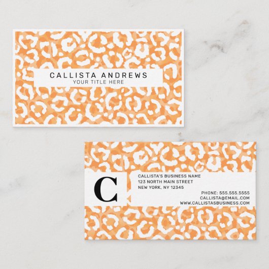 ゴールデンイエローホワイトヒョウアニマルプリントモノグラム 名刺 (正面/裏面)