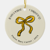 ゴールデンイエローボウベビー初めてのクリスマス写真 セラミックオーナメント (正面)