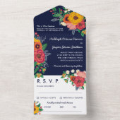 ゴールデンイエローレッドネイビーボホフラワーオールインワン オールインワン招待状 (内側)