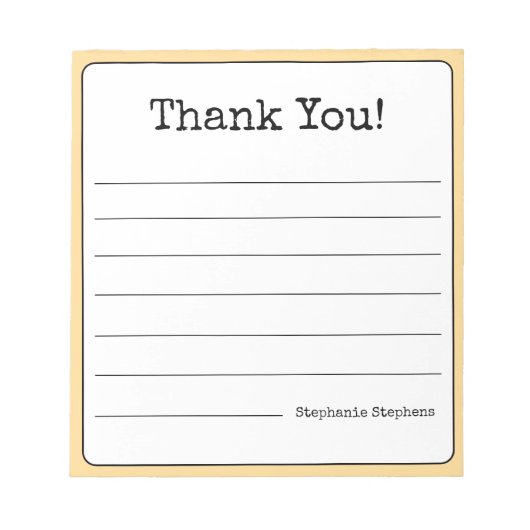 ゴールデンイエローレトロありがとう名前が並んだ ノートパッド (正面)
