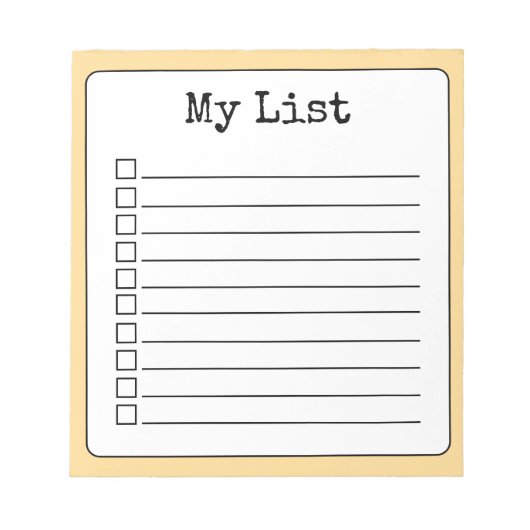 ゴールデンイエローレトロカスタムチェックリスト ノートパッド (正面)