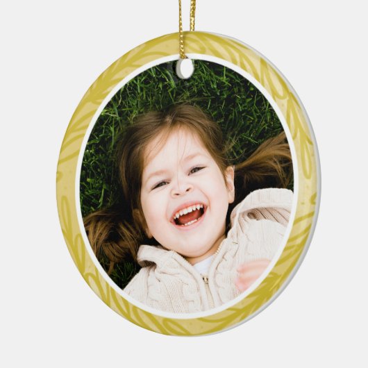 ゴールデンイエロー水彩植物写真フレーム セラミックオーナメント (左)