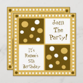 ゴールデンイエロー水玉模様バースデーパーティ招待状 招待状 (正面/裏面)