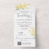 ゴールデンイエロー結婚フローラ詳細QRコードRSVP オールインワン招待状 (内側)