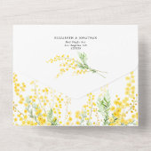 ゴールデンイエロー結婚フローラ詳細QRコードRSVP オールインワン招待状 (裏面)