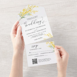 ゴールデンイエロー結婚フローラ詳細QRコードRSVP オールインワン招待状