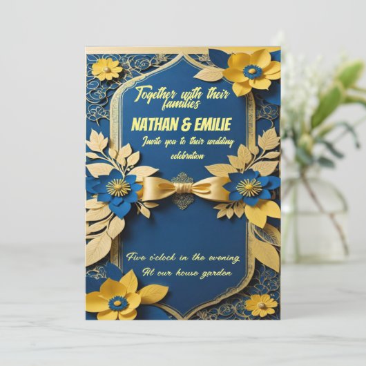 ゴールデンイエロー結婚式招待状 招待状 (スタンド正面)