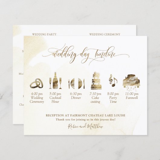 ゴールデンイエロー結婚式 プログラムとタイムライン (正面/裏面)