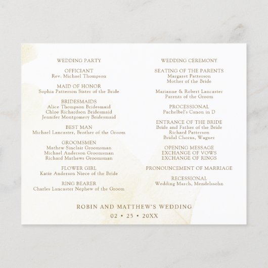 ゴールデンイエロー結婚式 プログラムとタイムライン (裏面)