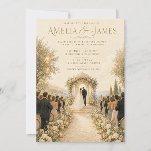 ゴールデンイタリアンヴィラペインティング結婚式招待状 招待状 (正面)