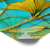 ゴールデンイチョウ葉ゴの青い背景 ポスター (角)