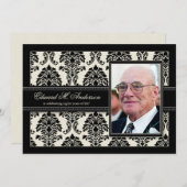 ゴールデンイヤーズ ダマスク バースデーパーティー 招待状 (ブラック) (正面/裏面)