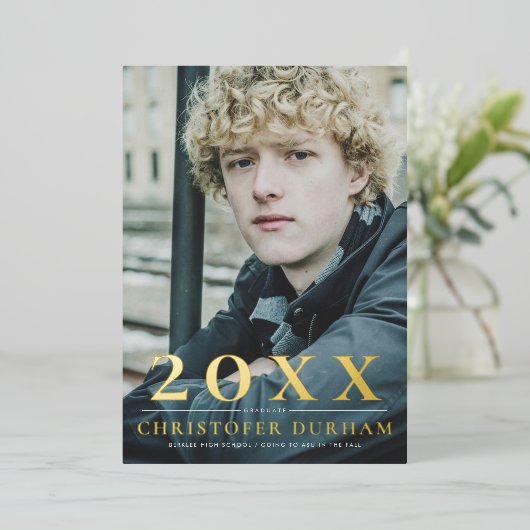 ゴールデンイヤー卒業フォイル招待状 箔招待状 (立ち正面)