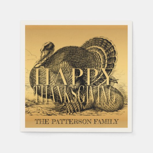 ゴールデンイラストレーションパーソナライズされたターキーPナプキン スタンダードカクテルナプキン (正面)