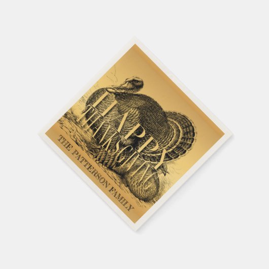 ゴールデンイラストレーションパーソナライズされたターキーPナプキン スタンダードカクテルナプキン (角)