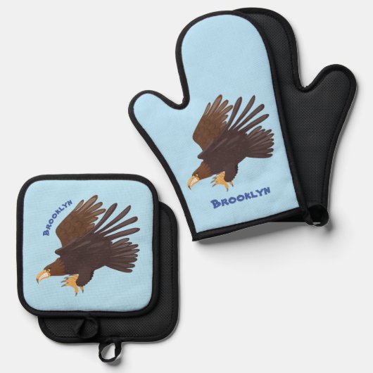 ゴールデンイーグルおもしろいマンガイラストレーション 鍋つかみ&鍋敷きセット (正面/裏面)