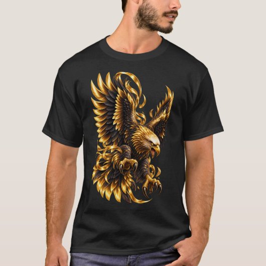 ゴールデンイーグル - 自由、強さ、力 Tシャツ (正面)