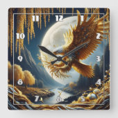 ゴールデンイーグルPerched on Branch at Nighttime スクエア壁時計 (正面)