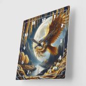 ゴールデンイーグルPerched on Branch at Nighttime スクエア壁時計 (傾斜)