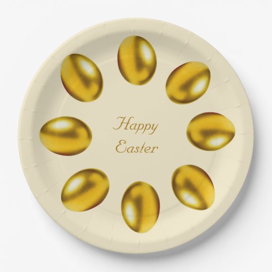 ゴールデンイースターエッグオンベージュ ペーパープレート (正面)