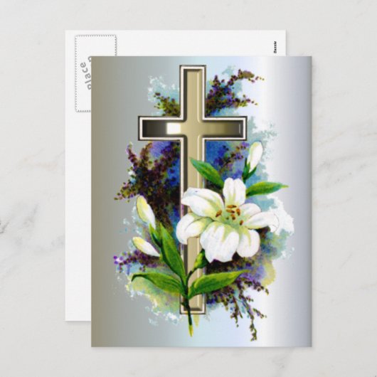 ゴールデンイースタークロスと白ゆりの花 シーズンポストカード (正面/裏面)