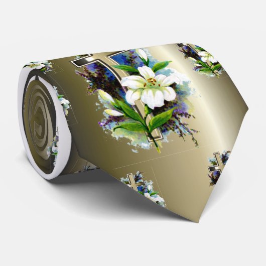 ゴールデンイースタークロス – 白ゆりの花 – 金ゴールド ネクタイ (ロール)