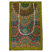 ゴールデンイードムバラク装飾パターンイエローグリーン ミディアムペーパーバッグ (裏面)