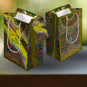 ゴールデンイードムバラク装飾パターンイエローグリーン ミディアムペーパーバッグ