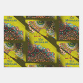 ゴールデンイードムバラク装飾パターンイエローグリーン ラッピングペーパーシート (正面)