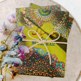 ゴールデンイードムバラク装飾パターンイエローグリーン ラッピングペーパーシート