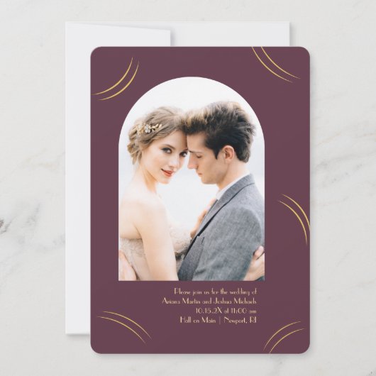 ゴールデンウィスパーズツー写真プラムウェディング 招待状 (正面)