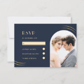 ゴールデンウィップスダークブルー結婚フォト 出欠カード (正面)