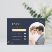 ゴールデンウィップスダークブルー結婚フォト 出欠カード (スタンド正面)