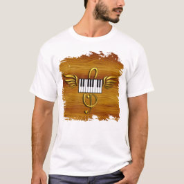 ゴールデンウィングピアノ鍵ミュージカルシンボルウッドグレイン Tシャツ