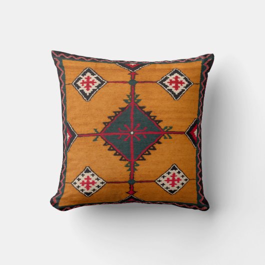 ゴールデンウェイブ"トルコのKilim Pillows:装飾的 クッション (正面)