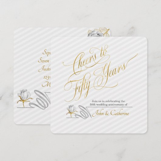 ゴールデンウェディングアニバーサリー 50周年 ストライプ 招待状 (正面/裏面)