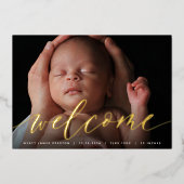 ゴールデンウェルカムスクリプト | ホイル誕生のお知らせ 箔招待状 (正面)