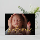 ゴールデンウェルカムスクリプト | ホイル誕生のお知らせ 箔招待状 (立ち正面)