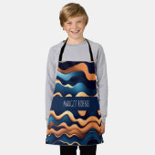 ゴールデンウェーブブルーウォーター色抽象芸術パターン エプロン (着用した状態)