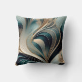 ゴールデンウェーブ - ティールとゴールドのアブストラクトアート クッション (裏面)
