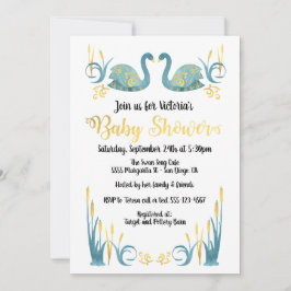 ゴールデンウォーターカラースワンスベビーシャワー招待状 招待状