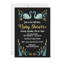 ゴールデンウォーターカラースワンスベビーシャワー招待状